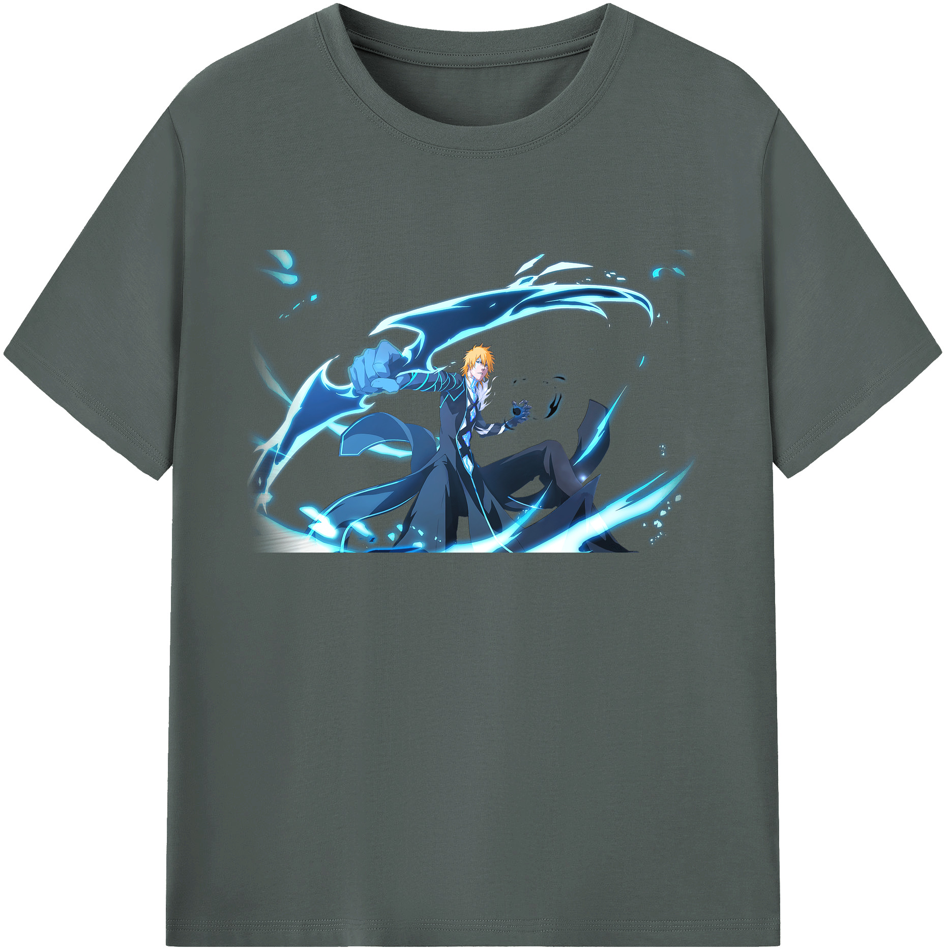 （画像用） ブリーチ 黒崎一護（くろさき いちご）BLEACH Kurosaki Ichigo 綿100％ メンズ半袖Tシャツ｜肌触りやわらか＆通気性